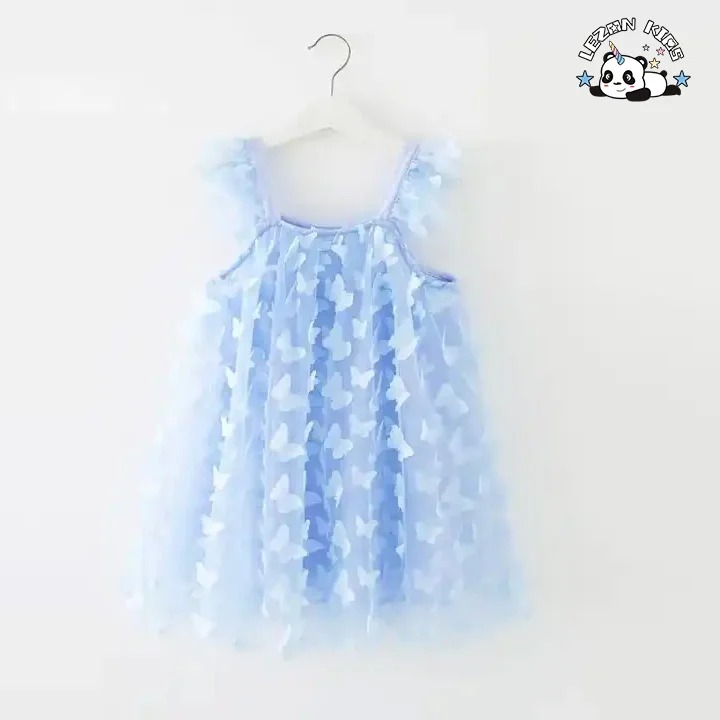 LEZONKIDS - Novo design de vestidos de tule para meninas com borboleta sólida e fivelas, secagem rápida e fofa